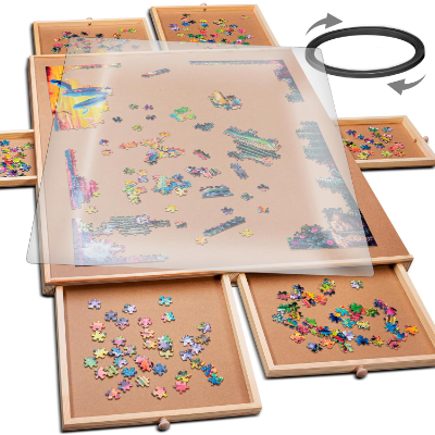 Rotating Wooden Jigsaw Puzzle Table